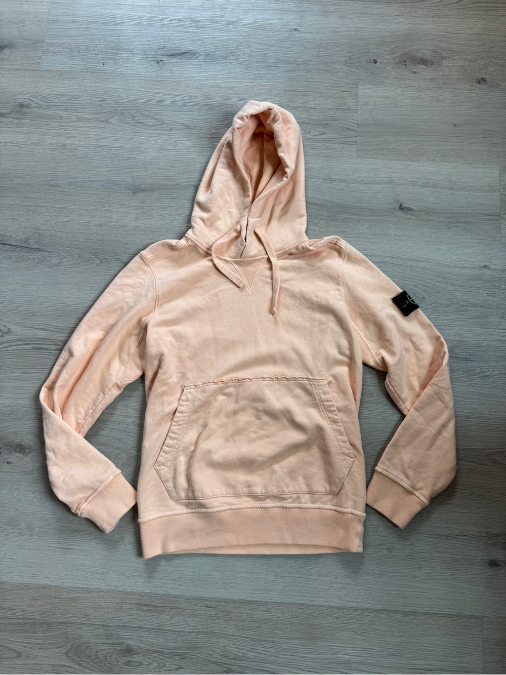 Stone Island Peach Salmon Cotton Compass Badge Pullover Hoodie Authentic